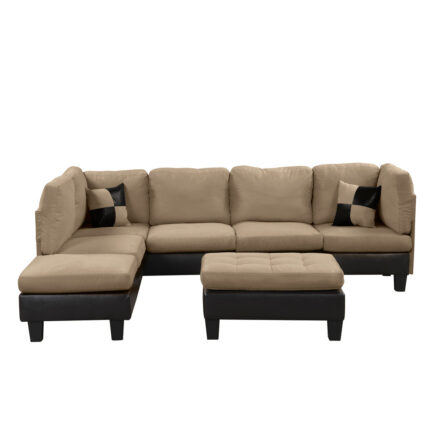 Koko Classic (3) Piece Microfiber and Faux Leather Sectional with Ottoman