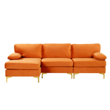 Amanda Modern Velvet Large Sectional Sofa with Gold Legs