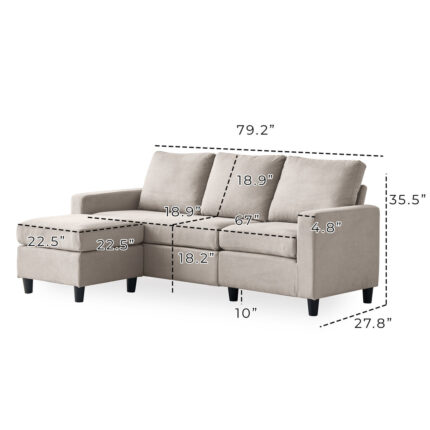 Annie Chenille Small Reversible Sectional Sofa with Ottoman