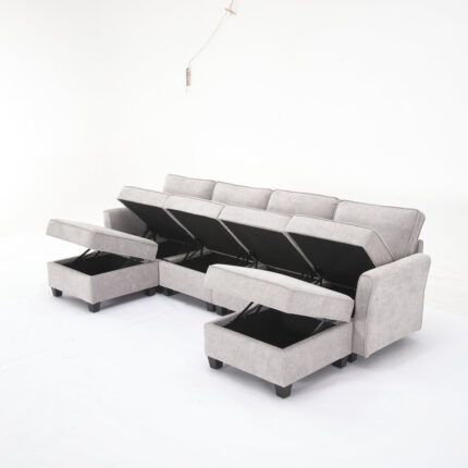 Mia Chenille Multi-Configuration Sectional Sofa with Storage and Adjustable Armrest/Backrest